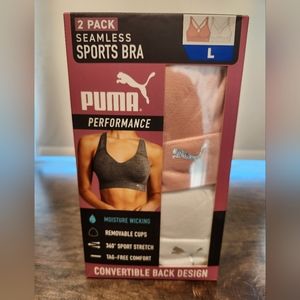 Puma Seamless Sports Bras - Large. White and Pink.